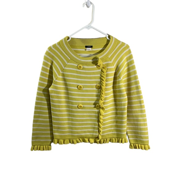 J. Crew Sweaters - J. Crew Ruffle Striped Yellow Cardigan